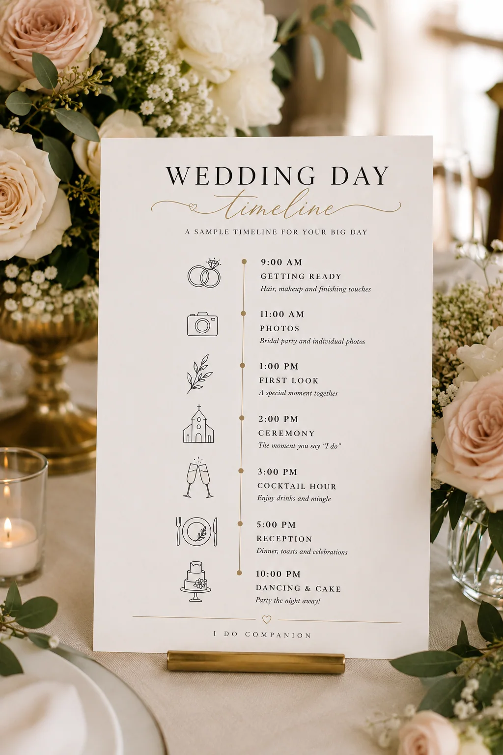 Editorial illustration accompanying the guide to building a wedding-day timeline.